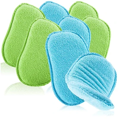 Image de com four® Éponge de Voiture en Microfibre 8X Entretien la avec éponge Lavage absorbante Polissage réutilisable (8 pièces Bleu/Vert)