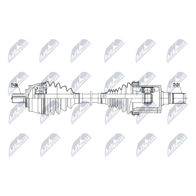 Image de NTY NPW VV 158 Arbre de transmission Essieu avant gauche 580mm Boîte automatique VOLVO: XC40 (536) D4 Polestar AWD, T5 AWD