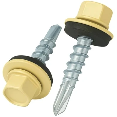 Image de 4.8 mm x 35 vis de toiture, tête hexagonale autoperceuse colorée (RAL 1015 Ivoire clair) toit avec rondelle scellée en EPDM, à gros filets trempés zingués antirouille (50 pièces)