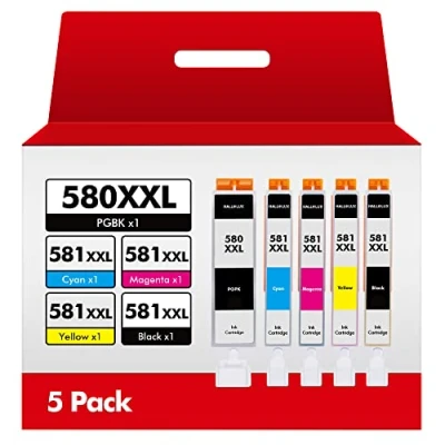 Image de HALLOLUX PGI 580 XXL CLI 581XXL Cartouche d&#039;encre Compatible pour 580XXL Pixma TS6150 TS6151 TS6250 TS6251 TS8150 TS8151 TS8250 TS8252 TS8350 TS9150 TR7550 TS705 TR8550 (5 Pack)