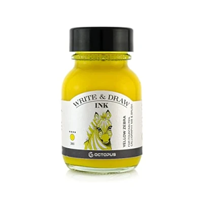 Image de Octopus Write and Draw Ink 380 Yellow Zebra Encre imperméable Pour l&#039;écriture et le dessin de calligraphie résistante à la lumière stylo plume Jaune 50 ml
