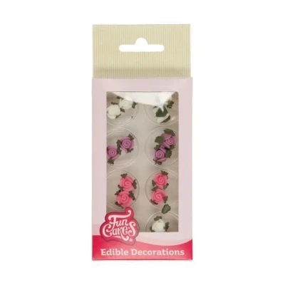 Image de FunCakes Décorations en sucre Roses avec feuilles: Prêt à utiliser pour la décoration de gâteau, Parfait les cupcakes, muffins et plus, Certifié sans gluten, Set / 16