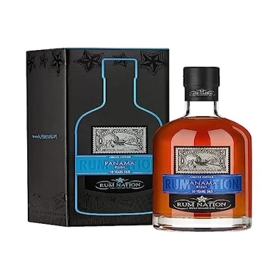 Image de RUM NATION 10 ans Panama Rhum Vieux Ambré Origine : Notes de Chocolat &amp; Raisins 40% Alcool 70 cl