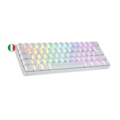Image de Ranked S60 Supernova Clavier Mécanique de Jeu 60% Hot Swap Gaming Keyboard 62 Touches Programmables RGB LED Mac, PC Windows QWERTY Italien (Blanc, Gateron Optical Red)