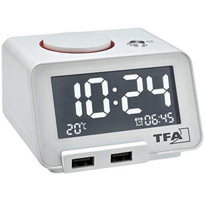 Image de TFA Dostmann Réveil numérique Homtime, 60.2017.02, reveil Matin avec Fonction de Charge USB, Digital, Alarme mélodique, Volume réglable, Snooze, Blanc