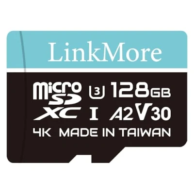 Image de LinkMore Carte Micro SDXC 128 Go, XV23 Lite, A2, UHS I, U3, V30, Compatible Classe 10, Vitesse de Lecture jusqu&#039;à 100 Mo/s, d&#039;écriture 85 Adaptateur SD Inclus