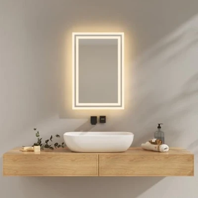 Image de EMKE Miroir Salle de Bain avec Éclairage, 40x60 cm, Anti Buée, 2 Températures Couleur (Blanc Chaud/Blanc Froid), Interrupteur à Bascule, Horizontale/Verticale, LED，IP44