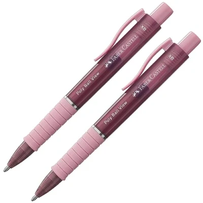 Image de Faber Castell 205014 Stylo à bille Poly Ball View rose, 2 pièces, avec mine XB interchangeable, indélébile