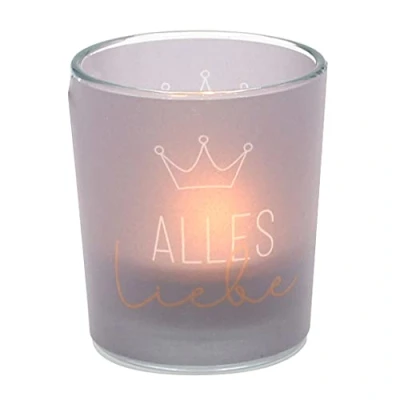 Image de Dekohelden24 Photophore en Verre avec Motif sur Une Banderole Transparente, 1 Bougie Chauffe Plat, H x Ø : 6,5 6 cm, Tout Amour.