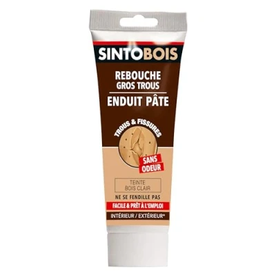 Image de SINTOBOIS Rebouche Gros Trous Prêt à Emploi Sec en 15h 24h se Ponce &amp; Peint Intérieur Exterieur S&#039;utilise Comme un Enduit Ne Fissure Pas Bois Clair Technique Professionnelle 330 g