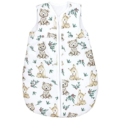 Image de TupTam Gigoteuse Bébé tout au long de l&#039;année, certifiée OEKO TEX, 2.5 TOG, sans manches, rembourrée, Ours/Chevreuil/Marron/Vert, 92 98
