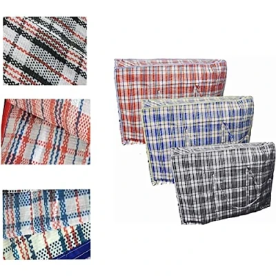 Image de KAV Lot de 3 sacs à linge en plastique extra larges avec fermeture éclair Poignées confortables pour vêtements, chaussures, literie, courses (60 x 60 28 cm)