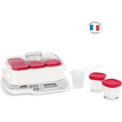 Image de Seb Yaourtière 6 pots verre 140 ml, 5 programmes automatiques, Sans BPA, Compact, Yaourt maison, Desserts lactés, Fromages blancs, Fabriqué en France, Multidélices Express, Rouge YG660100