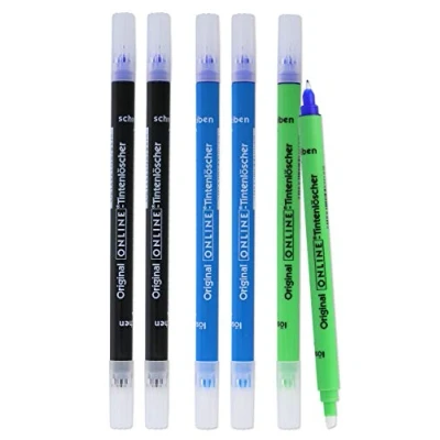 Image de Online Lot de effaceurs Réécriveurs 6x d&#039;encre pour effacer et réécrire en 3 couleurs, 2x bleu, vert, noir élimination correction l&#039;encre bleue couleur d&#039;écriture