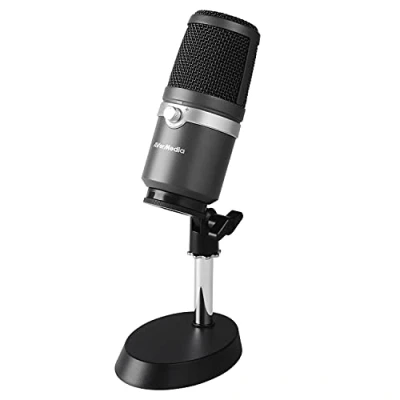 Image de AVerMedia USB Microphone AM310 Micro YouTube &amp; Twitch cardioïde haute qualité, sans latence, parfait pour le streaming, avec retour audio du PC, écoutez votre voix en temps réel