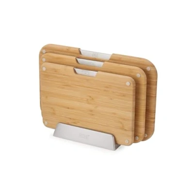 Image de Joseph Nest™ Ensemble de 3 Planches à Découper en Bambou, Double Côtés, Pieds Antidérapants, Icônes Alimentaires, Support Métallique
