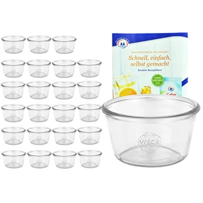 Image de MamboCat Weck Lot de 24 Verres 370 ml 1/4 l avec livret recettes sucre diamant Original sans couvercle à dessert gâteau pour gelées, etc