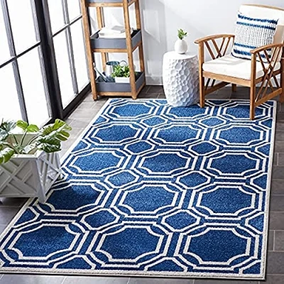 Image de Safavieh Grand Tapis de Salon rectangulaire pour Une Utilisation en intérieur, Polypropylène, Bleu Marine/Ivoire, 90 X 150 cm