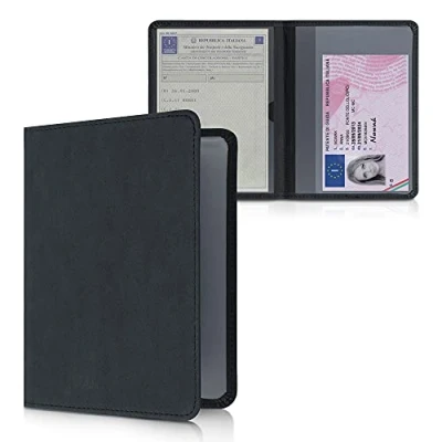 Image de kwmobile Porte permis de conduire carte grise avec compartiments cartes passeport Étui portefeuille protection en daim synthétique noir