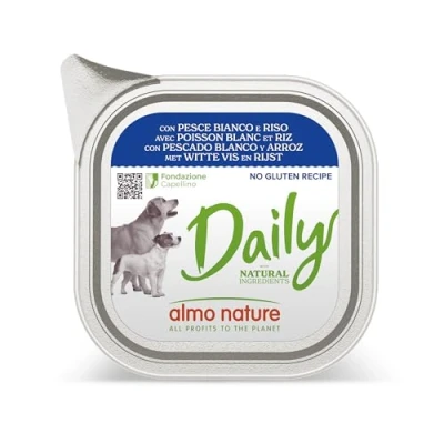 Image de Almo Nature Daily Menu Chien Paté avec Poisson Blanc et Riz, 100 g, Lot de 32