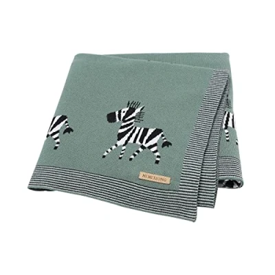 Image de DovFanny Couverture pour bébé 100 % coton tricoté doux Newbron avec joli zèbre, x 80 cm, vert foncé