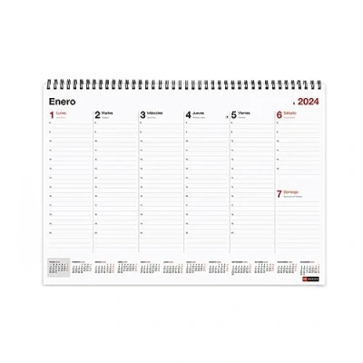 Image de Miquelrius Basic Planning hebdomadaire 2024 de bureau, format A3, 420 x 296 mm, avec espace pour annoter, reliure à spirale double, espagnol