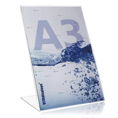 Image de VITAdisplays présentoir publicitaire DIN A3, support en L, format vertical, de table PLEXIGLAS original