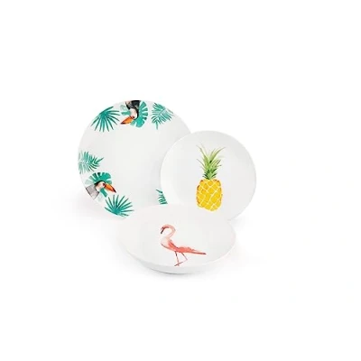 Image de Excelsa Tropical Service de Table 18 pièces, Porcelaine, Blanc avec décorations