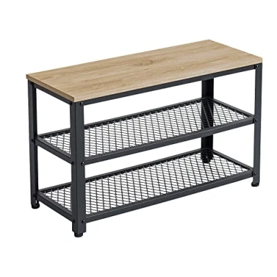 Image de ACAZA Banc à Chaussures, Étagère Chaussure 3 Niveaux, Armature Métallique, pour Entrée, Salon, Couloir 73 x 30 45cm Couleur Chêne Clair