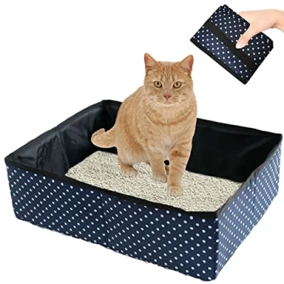 Image de Bac à Litière pour Chat Pliable, Portable de Voyage Chat, Boîte Pliable Chats, Imperméable, Nettoyer Domicile et Extérieures Camping, Bleu, 48x39x14 cm