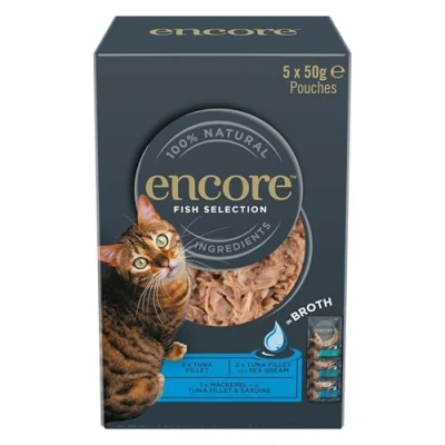 Image de Encore Cat Pouch 4X(5x50g) Fish Selection in Broth Europe