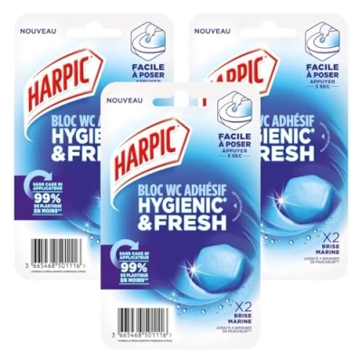 Image de Harpic Lot de 3x2 Blocs WC adhésif Hygienic &amp; Fresh Brise Marine