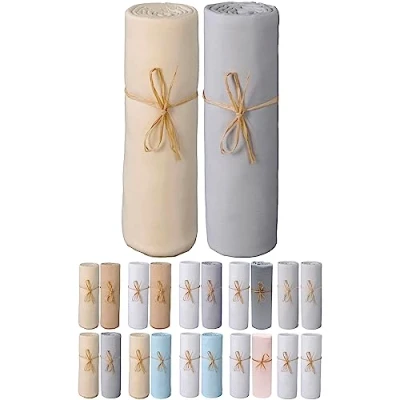 Image de P&#039;tit Basile Drap Housse 70x140 cm Lot de 2 draps en Jersey peigné 100% Coton Bio Ecru et Gris Perle pour Matelas bébé Enfant Dimensions 60x120 ou Extensible sans Repassage