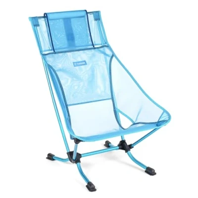 Image de Helinox Beach Chair Chaise de Camping légère, à Dossier Bas, compacte, Pliable (Blue Mesh + Pocket)