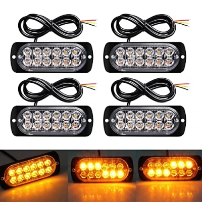 Image de Defvnsy Lot de 4 Ambre 12 LED 12V 24V 36W Voiture Camion Avertissement Construction Balise D&#039;urgence Étanche Flash Stroboscopique Pare chocs Gril Queue Travail Lumière Bar