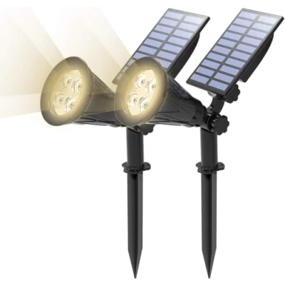Image de T SUN [2 Pack] LED Solaire Projecteur, Lampe de 4 LED, Étanche Extérieur Jardin，Éclairage Sécurité Paysage Lumière pour Chrismas Arbre, Clôture, Patio, Fête. （Blanco Naturel 4000K