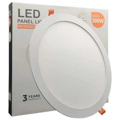Image de FactorLED Downlight LED circulaire 30 W (300 W) mince, Ø300 x 22 mm, 3 300 lm, plaque ronde à encastrer, panneau extra plat, coupe plafond Ø280 lumière sélectionnable 2700K 4000K 5700K (CCT)