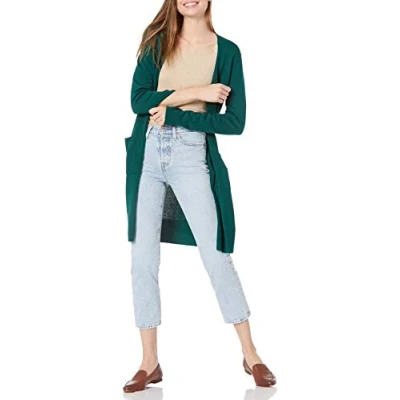 Image de Amazon Essentials Gilet Long Léger (Grandes Tailles Disponibles) Femme, Vert Foncé, M