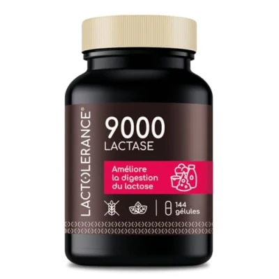 Image de Lactolérance 9000 I 144 gélules de Lactase Traite l&#039;intolérance au lactose sévère Améliore la digestion du Format économique Prise à demande Protection 1h Sans additif