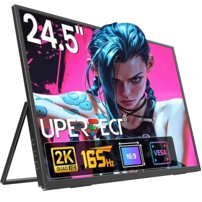 Image de UPERFECT Moniteur Portable 24,5 Pouces 2K 165Hz Écran Mobile avec Screen IPS QHD 2560 x 1440 Mini HDMI USB C pour PC Laptop Console de Jeu, Corps en Métal, Compatible VESA