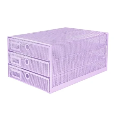 Image de EXERZ Trieur de Documents à 3 Tiroirs A4 / Organisateur Bureau Multifonction/Plateau Courrier Documents, Magazines, Carnets et Lettres Violet Clair