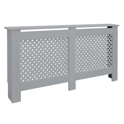 Image de ECD Germany Cache Radiateur Chauffage Moderne 152x19x82 cm Gris Étagère en Bois MDF Housse Décorative Robuste Motif Nid d&#039;abeille Murale Meuble de Rangement Design Traditionnel pour Salon Chambre