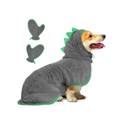 Image de Bibykivn Serviette à Séchage Rapide pour Animaux, Peignoir Chien en Microfibre, Absorbant, Absorbant Manteau Après Baignade Bain (Vert Gris, S)