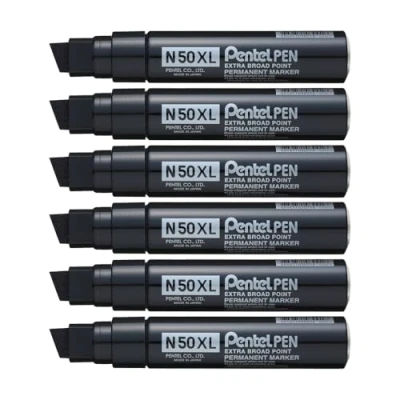 Image de Pentel Pen N50XL A Lot de 6 Marqueurs permanents pointe biseautée extra large Noir
