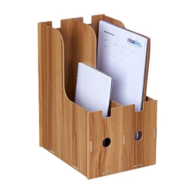 Image de Relaxdays Porte Documents, 2 Compartiments, Format A4, cahiers &amp; dossiers, Bureau et école, Range Magazines, MDF, Marron