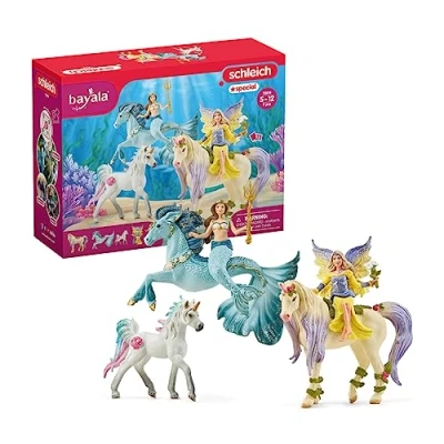 Image de Schleich 72178 BAYALA Assortiment de Jouets avec la Fée Feya, Sirène Eyela, une Figurine Licorne et un Poney Coffret Cadeau pour Garçons Filles 5 ans Plus