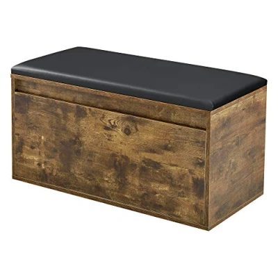 Image de [en.casa] Banc à Chaussures Design avec Tiroir Meuble d&#039;Entrée Siège Rembourré Range Stylé pour 3 Paires Panneau de Particules PU 80 x 39 45 cm Effet Chêne Foncé Noir