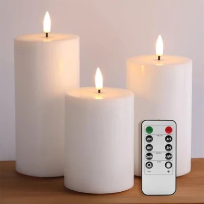 Image de Eywamage bougies piliers blanches sans flamme avec télécommande, LED vacillantes en cire véritable Ø 7,6 cm H 10,2 12,7 15,2