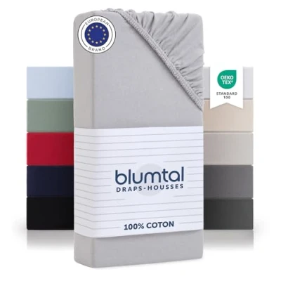 Image de Blumtal Basics Lot De 1 Jersey Drap Housse 140 x 190 160 200 Coton Certifié Oeko Tex 100% 135gsm Hauteur Matelas Jusqu&#039;à 25 cm Doux Moonlight Grey Gris