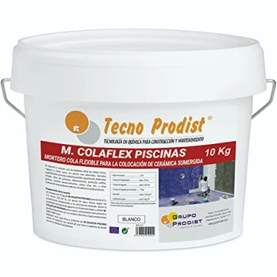 Image de M COLAFLEX PISCINES de Tecno Prodist (10 kg) Colle cimentaire flexible et améliorée idéale pour la pose carreaux en contact permanent avec l&#039;eau tels que piscines, réservoirs d&#039;eau, etc.(Blanc)